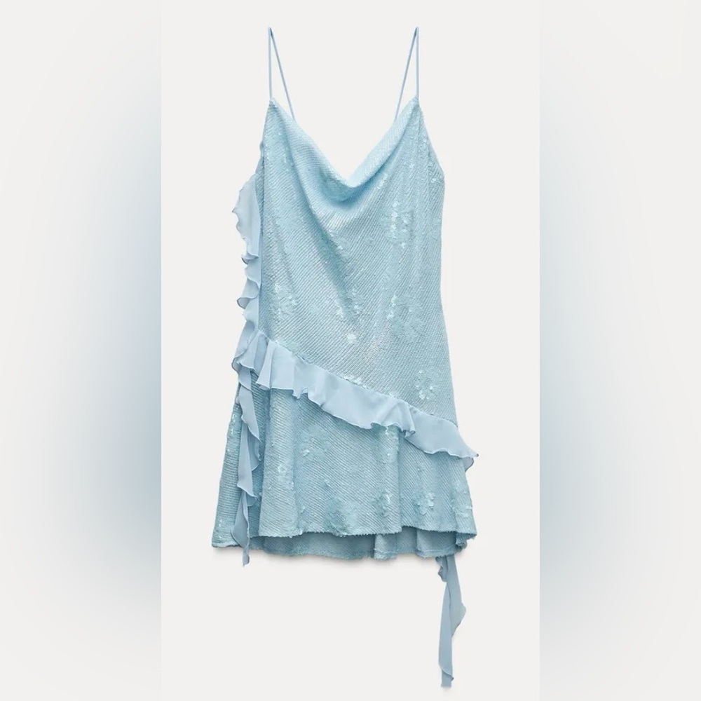 Zara Ruffled Sequin Mini Dress